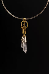 Himalayan Twin Quartz Pendant: Herkimer Diamond, Brass Buddha, Sterling Silver