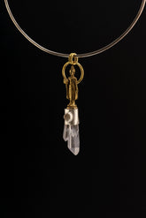 Himalayan Twin Quartz Pendant: Herkimer Diamond, Brass Buddha, Sterling Silver