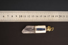 Kyanite & Quartz Crystal Pendant: Brass Rooster, Sterling Silver Talisman