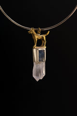 Himalayan Quartz & Kyanite Pendant: Sterling Silver Dog Amulet