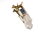 Dog Clear Quartz Kyanite talisman pendant shown on a white background with sterling silver setting and clear crystal point.
