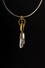 Himalayan Twin Quartz Pendant: Herkimer Diamond, Brass Buddha, Sterling Silver