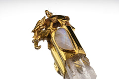 Quartz & Moonstone Elephant Talisman Pendant: Sterling Silver Crystal Jewelry