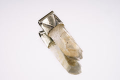 Himalayan Black Rutile Quartz Stack Pendant shown on white background with sterling silver cap and dark rutile inclusions.