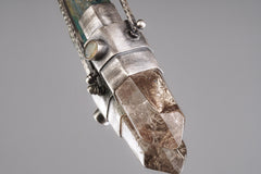 Spinning Kyanite Pendant: Copper Rutile Quartz, Tourmaline & Opal, Sterling Silver