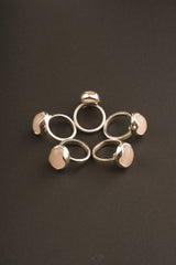 AAA Rose Quartz Ring: Adjustable Sterling Silver, Textured Band (Size 4-10)