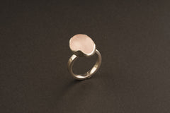 AAA Rose Quartz Ring: Adjustable Sterling Silver, Textured Band (Size 4-10)