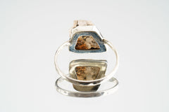 Rough Sunstone Sterling Silver Ring - Hammered Thin Band - Size 7.25