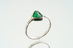 Australian Emerald Ring: Fossicked Rough Gem, Sterling Silver, Size 5.5