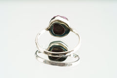 Raw Gemmy Cambodian Ruby - Stack Crystal Ring - Size 5 1/4 US - 925 Sterling Silver - Thin Band Hammer Textured