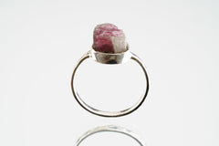 Pink Tourmaline Crystal Ring: Hammered Sterling Silver, Size 4 3/4