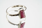 Rubellite Tourmaline Ring: Hammered Sterling Silver Stackable Crystal (Size 4 1/2 US)