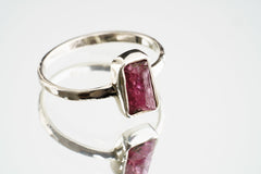 Rubellite Tourmaline Ring: Hammered Sterling Silver Stackable Crystal (Size 4 1/2 US)