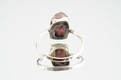 Pink Tourmaline Crystal Ring: Hammered Sterling Silver, Size 6 3/4