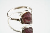 Pink gem Tourmaline Rubellite - Stack Crystal Ring - Size 6 US - 925 Sterling Silver - Thin Band Hammer Textured