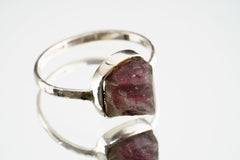 Pink Tourmaline Ring: 925 Sterling Silver, Hammered Band, Size 6