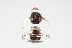 Pink Tourmaline Silver Ring shown on white background with solid sterling silver band and rose-toned gemstone.