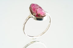 Pink Tourmaline Crystal Ring - Hammered Sterling Silver - Size 6 1/4