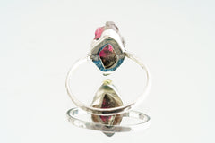 Watermelon Tourmaline Ring: Hammered 925 Sterling Silver, Size 7