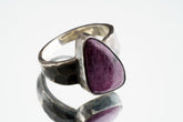 Men's / Unisex Large Crystal Ring - AAA Grade gem Sugilite Cabochon - Size 8 1/2 US - 925 Sterling Silver - Hammer Textured & Oxidised