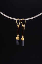 Raw Black Tourmaline Dangle Earrings: Gold Plated Sterling Silver