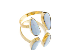 Australian Opal Doublet Ring 18k Gold Plated 925 Silver Adjustable October Birthstone Crown Chakra Gift