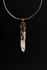 Monkey King Himalayan Quartz Amethyst Pendant: Oxidized Sterling Silver