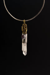 Monkey King Himalayan Quartz Amethyst Pendant: Oxidized Sterling Silver
