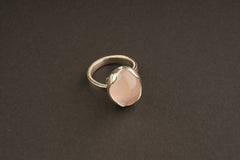 AAA Rose Quartz Ring: Adjustable Sterling Silver, Textured Band (Size 4-10)