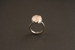AAA Rose Quartz Ring: Adjustable Sterling Silver, Textured Band (Size 4-10)