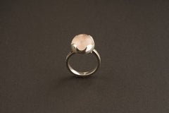 AAA Rose Quartz Ring: Adjustable Sterling Silver, Textured Band (Size 4-10)