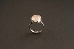 AAA Rose Quartz Ring: Adjustable Sterling Silver, Textured Band (Size 4-10)