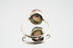 Pink Tourmaline Sterling Silver Ring - Hammered Band, Size 5 3/4