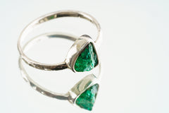 Australian Emerald Ring: Fossicked Rough Gem, Sterling Silver, Size 5.5