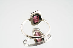 Pink gem Tourmaline Rubellite - Stack Crystal Ring - Size 4 3/4 US - 925 Sterling Silver - Thin Band Hammer Textured