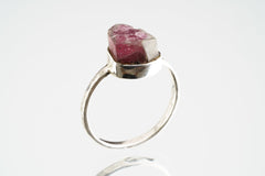 Pink Tourmaline Crystal Ring: Hammered Sterling Silver, Size 4 3/4