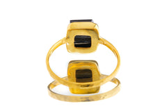 Back view of sturdy gold-plated sterling silver Tourmaline ring showing the circular band and raised gemstone setting.