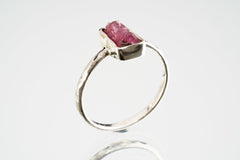 Rubellite Tourmaline Ring: Hammered Sterling Silver Stackable Crystal (Size 4 1/2 US)