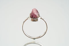 Pink Tourmaline Ring: Hammered Sterling Silver Crystal Stack Ring - Size 6