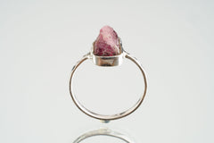 Pink Tourmaline Silver Ring shown from the front with natural pink stone and handmade silver setting.