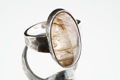 Copper Rutile Quartz Ring: Hammered Sterling Silver, Size 9