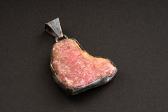 Raw Large gemmy Chunk of Rhodochrosite - Textured & Oxedised - 925 Silver Setting - Crystal Pendant Neckpiece