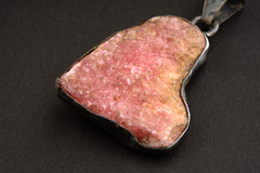 Raw Large gemmy Chunk of Rhodochrosite - Textured & Oxedised - 925 Silver Setting - Crystal Pendant Neckpiece