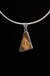 Opalized fossilised Ammonite - Natural Opal - Textured 925 Silver Setting - Crystal Pendant Neckpiece