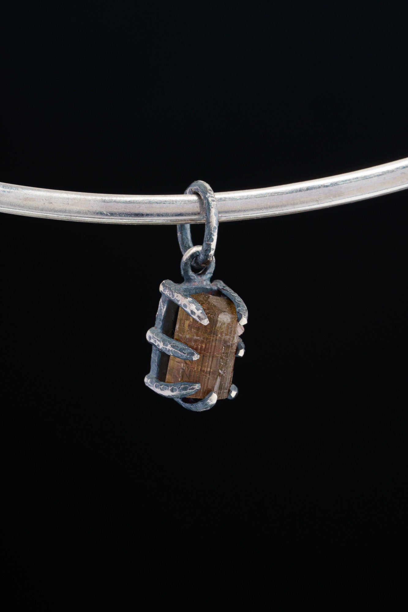 Olive Watermelon Tourmaline Pendant: Oxidized Sterling Silver Claw Setting