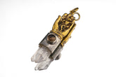 Sun Wukong Buddha Hand Clear Smoky Quartz pendant shown on a white background with sterling silver talisman setting.