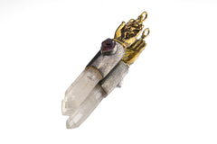 Monkey King Himalayan Quartz Amethyst Pendant: Oxidized Sterling Silver