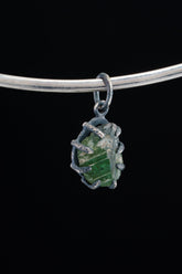 Raw Green Tourmaline Pendant: Oxidized Sterling Silver Crystal Necklace