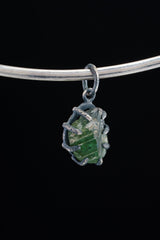 Raw Green Tourmaline Pendant: Oxidized Sterling Silver Crystal Necklace