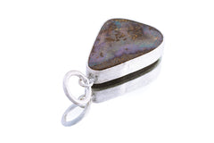 Lightning Ridge Boulder Opal Pendant 925 Sterling Silver Necklace Freeform Solid Opal Textured Bezel October Birthstone Gift